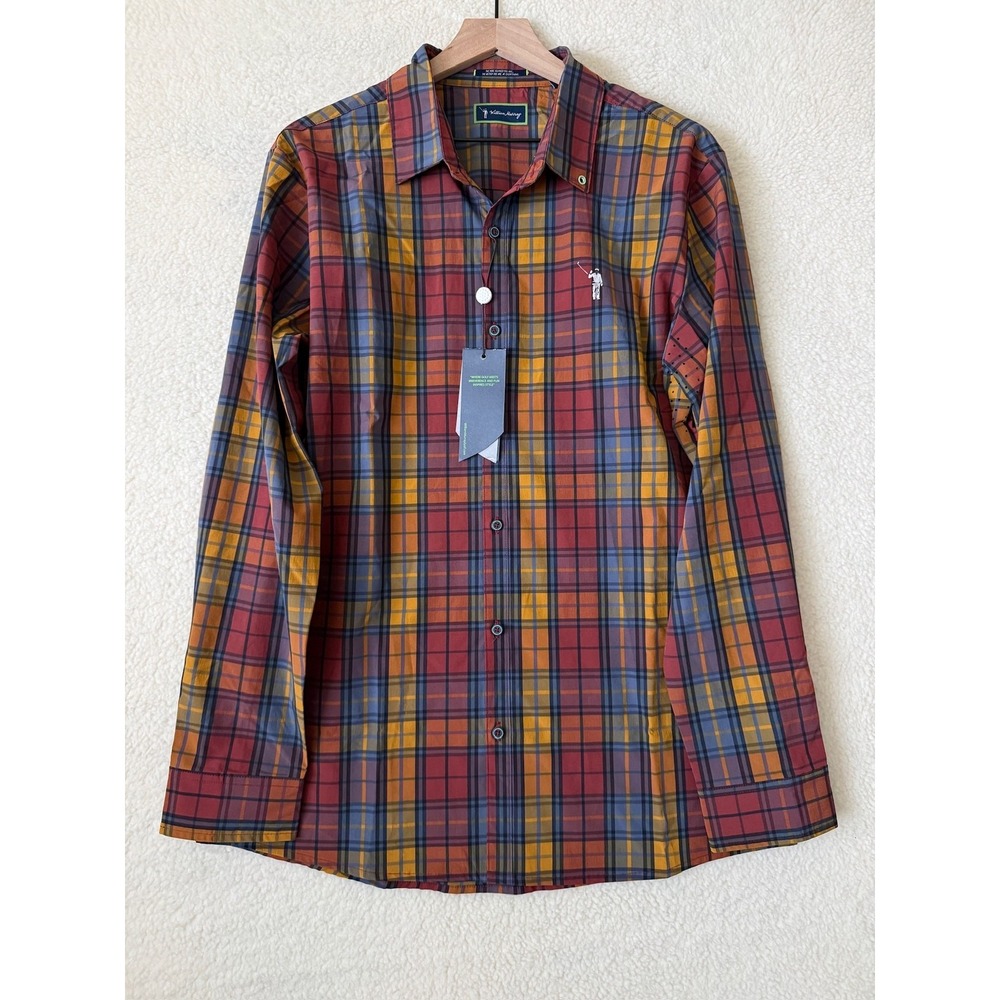 William Murray Shirt Mens Large Multicolor Plaid LS Button Up Golf Stretch